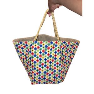 Handmade Reversible Tote Bag – Tan & Floral Print, 12" x 17.5"